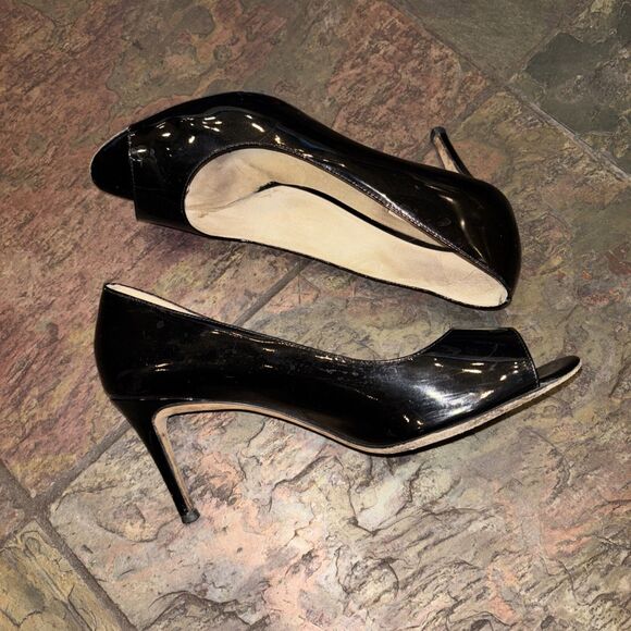 Max Mara Black Patent Leather Peep Toe Pumps Stiletto Heels 39 US 8.5 - Picture 3 of 9